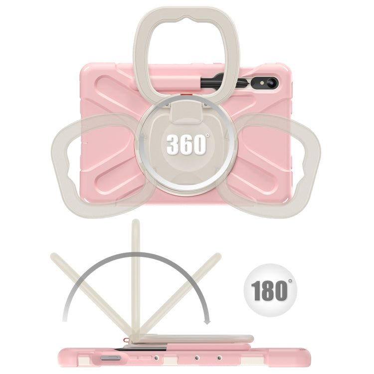 For Samsung Galaxy Tab S9 / S8 / S7 Silicone Hybrid PC Tablet Case with Holder & Shoulder Strap(Pink) by bashfashion