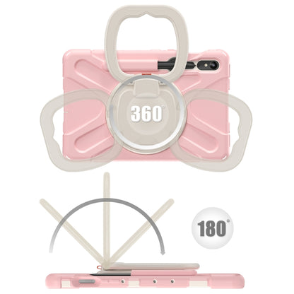 For Samsung Galaxy Tab S9 / S8 / S7 Silicone Hybrid PC Tablet Case with Holder & Shoulder Strap(Pink) by bashfashion