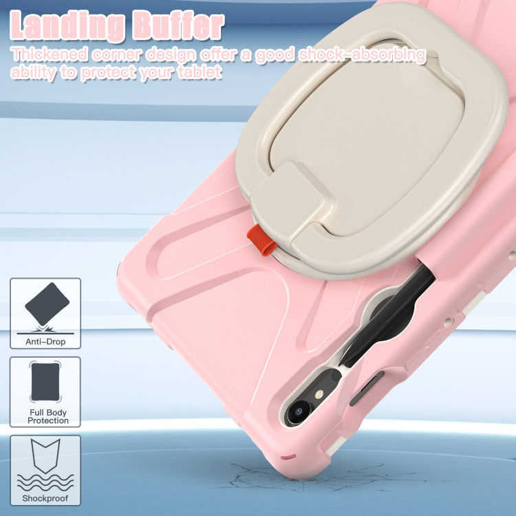 For Samsung Galaxy Tab S9 / S8 / S7 Silicone Hybrid PC Tablet Case with Holder & Shoulder Strap(Pink) by bashfashion