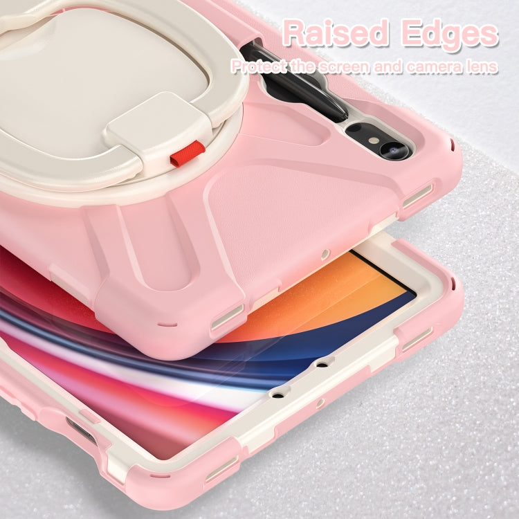 For Samsung Galaxy Tab S9 / S8 / S7 Silicone Hybrid PC Tablet Case with Holder & Shoulder Strap(Pink) by bashfashion