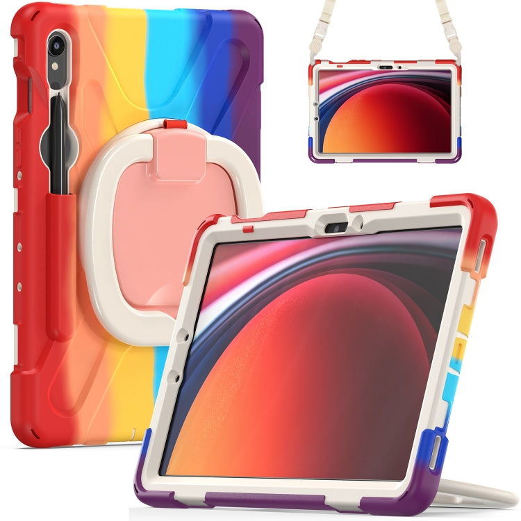 For Samsung Galaxy Tab S9 / S8 / S7 Silicone Hybrid PC Tablet Case with Holder & Shoulder Strap(Colorful Red) by bashfashion