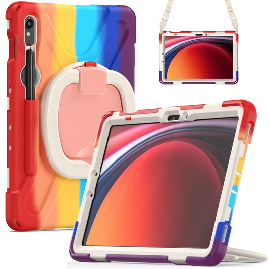 For Samsung Galaxy Tab S9 / S8 / S7 Silicone Hybrid PC Tablet Case with Holder & Shoulder Strap(Colorful Red) by bashfashion