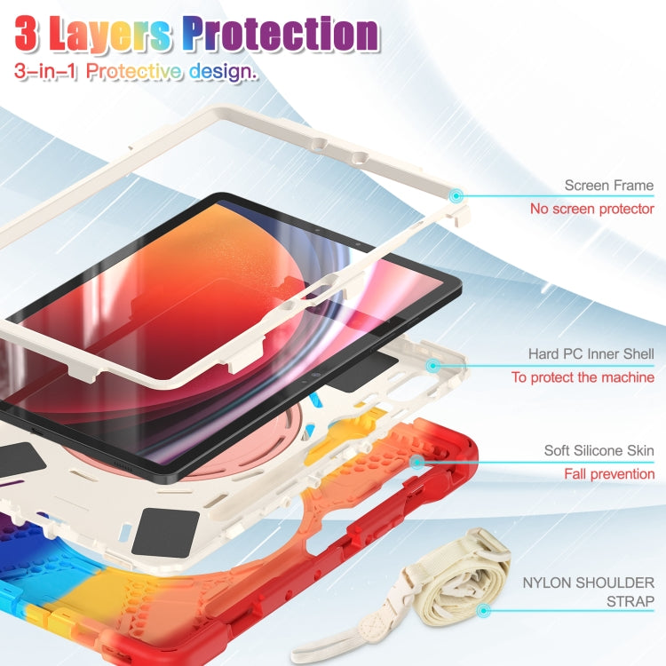 For Samsung Galaxy Tab S9 / S8 / S7 Silicone Hybrid PC Tablet Case with Holder & Shoulder Strap(Colorful Red) by bashfashion