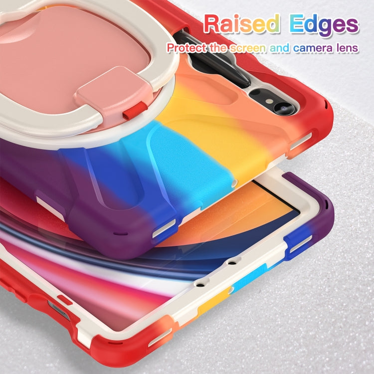 For Samsung Galaxy Tab S9 / S8 / S7 Silicone Hybrid PC Tablet Case with Holder & Shoulder Strap(Colorful Red) by bashfashion