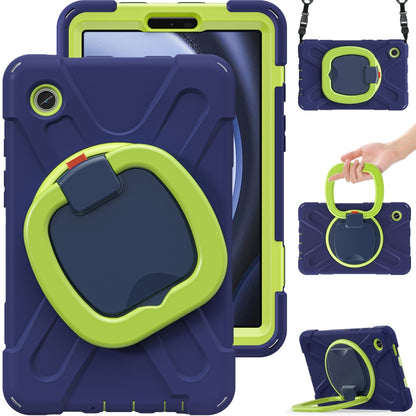 For Samsung Galaxy Tab A9 / Tab A11 Silicone Hybrid PC Tablet Case with Holder & Shoulder Strap(Navy Blue Olivine) by bashfashion