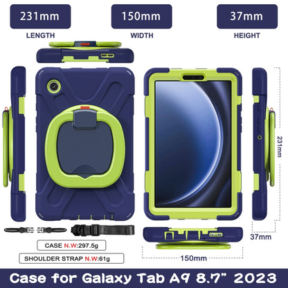 For Samsung Galaxy Tab A9 / Tab A11 Silicone Hybrid PC Tablet Case with Holder & Shoulder Strap(Navy Blue Olivine) by bashfashion