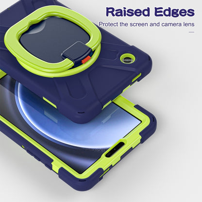 For Samsung Galaxy Tab A9 / Tab A11 Silicone Hybrid PC Tablet Case with Holder & Shoulder Strap(Navy Blue Olivine) by bashfashion