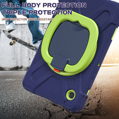 For Samsung Galaxy Tab A9 / Tab A11 Silicone Hybrid PC Tablet Case with Holder & Shoulder Strap(Navy Blue Olivine) by bashfashion