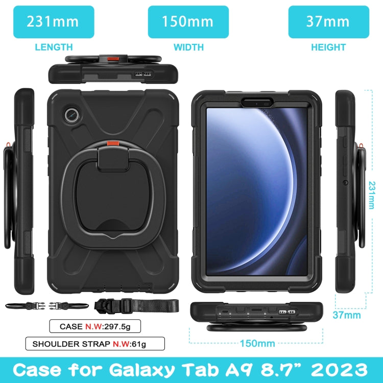 For Samsung Galaxy Tab A9 / Tab A11 Silicone Hybrid PC Tablet Case with Holder & Shoulder Strap(Black) by bashfashion