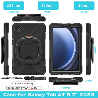 For Samsung Galaxy Tab A9 / Tab A11 Silicone Hybrid PC Tablet Case with Holder & Shoulder Strap(Black) by bashfashion