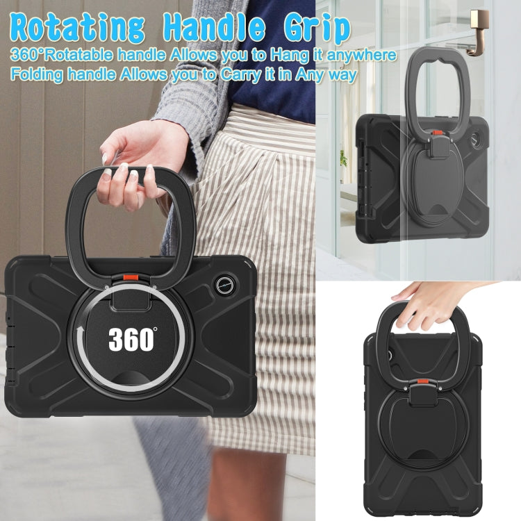 For Samsung Galaxy Tab A9 / Tab A11 Silicone Hybrid PC Tablet Case with Holder & Shoulder Strap(Black) by bashfashion