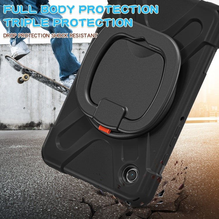 For Samsung Galaxy Tab A9 / Tab A11 Silicone Hybrid PC Tablet Case with Holder & Shoulder Strap(Black) by bashfashion