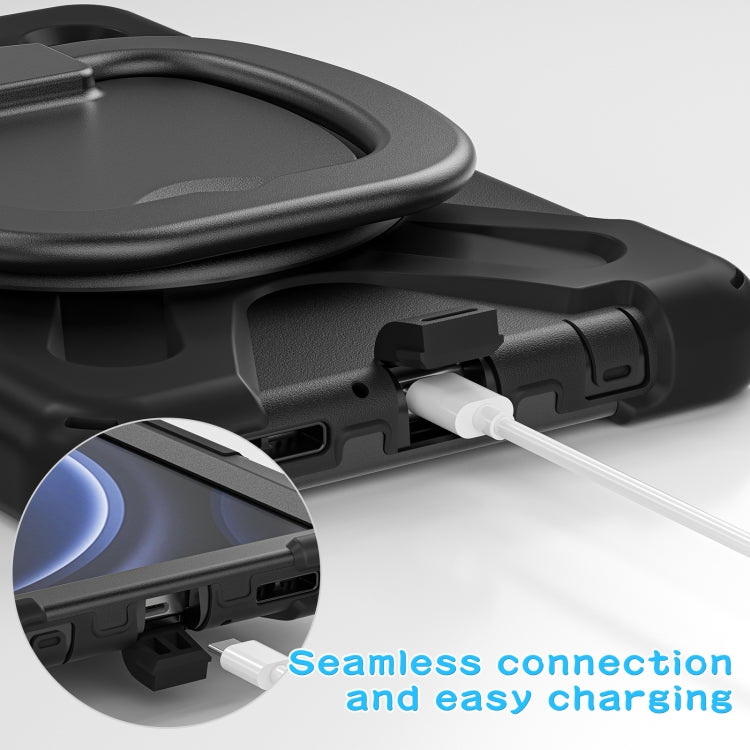 For Samsung Galaxy Tab A9 / Tab A11 Silicone Hybrid PC Tablet Case with Holder & Shoulder Strap(Black) by bashfashion