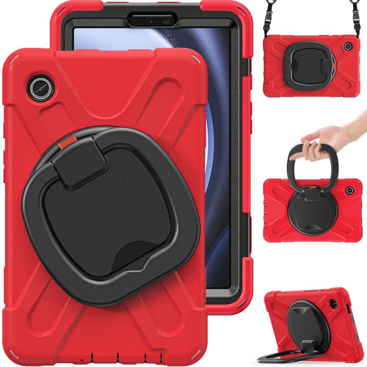 For Samsung Galaxy Tab A9 / Tab A11 Silicone Hybrid PC Tablet Case with Holder & Shoulder Strap(Red) by bashfashion
