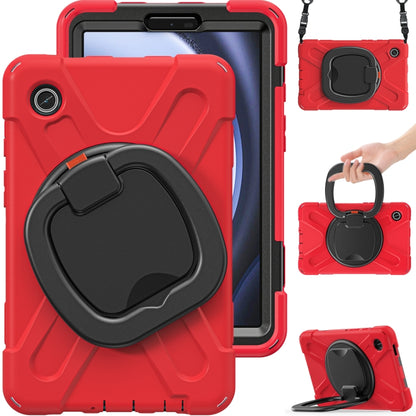 For Samsung Galaxy Tab A9 / Tab A11 Silicone Hybrid PC Tablet Case with Holder & Shoulder Strap(Red) by bashfashion