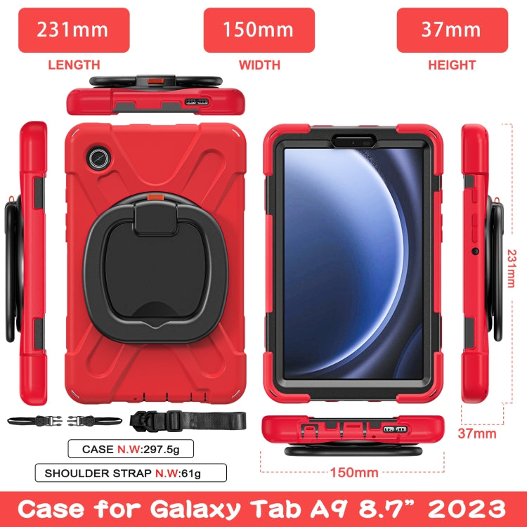 For Samsung Galaxy Tab A9 / Tab A11 Silicone Hybrid PC Tablet Case with Holder & Shoulder Strap(Red) by bashfashion