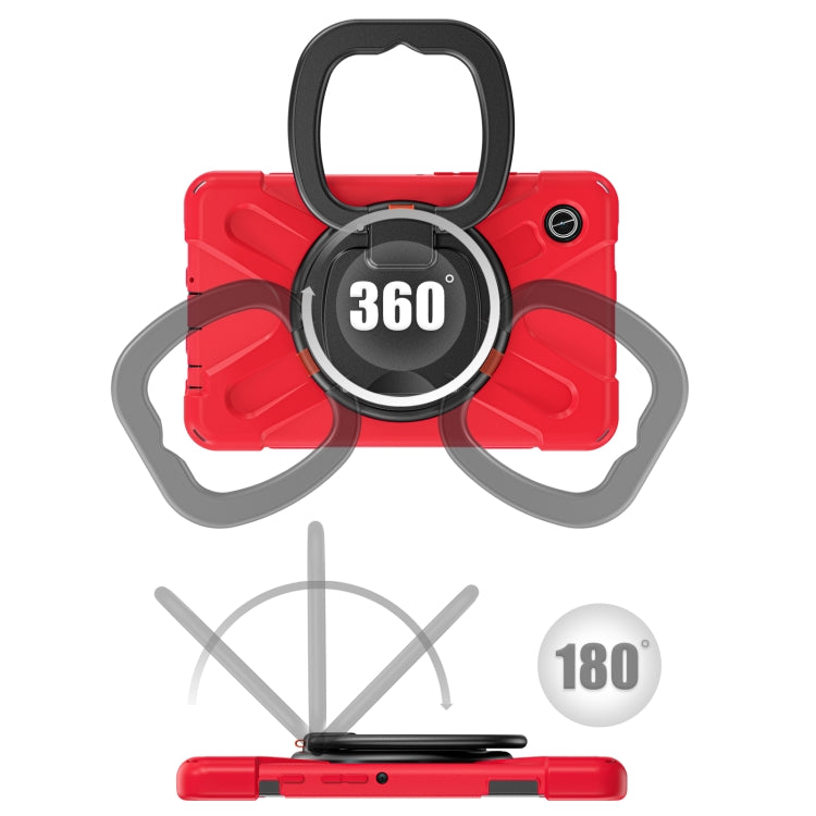 For Samsung Galaxy Tab A9 / Tab A11 Silicone Hybrid PC Tablet Case with Holder & Shoulder Strap(Red) by bashfashion