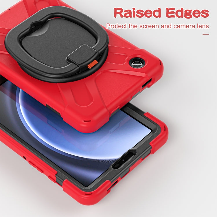 For Samsung Galaxy Tab A9 / Tab A11 Silicone Hybrid PC Tablet Case with Holder & Shoulder Strap(Red) by bashfashion