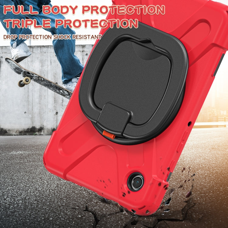 For Samsung Galaxy Tab A9 / Tab A11 Silicone Hybrid PC Tablet Case with Holder & Shoulder Strap(Red) by bashfashion