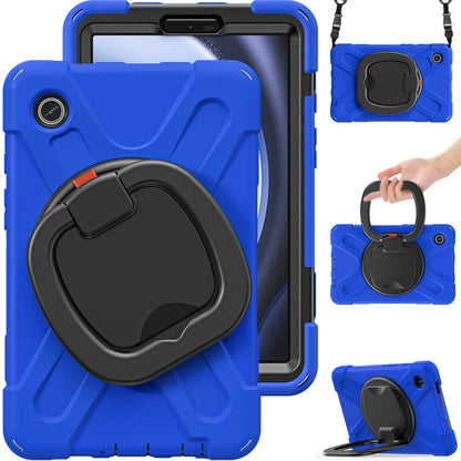 For Samsung Galaxy Tab A9 / Tab A11 Silicone Hybrid PC Tablet Case with Holder & Shoulder Strap(Blue) by bashfashion