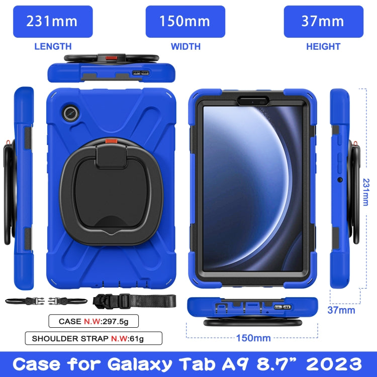 For Samsung Galaxy Tab A9 / Tab A11 Silicone Hybrid PC Tablet Case with Holder & Shoulder Strap(Blue) by bashfashion