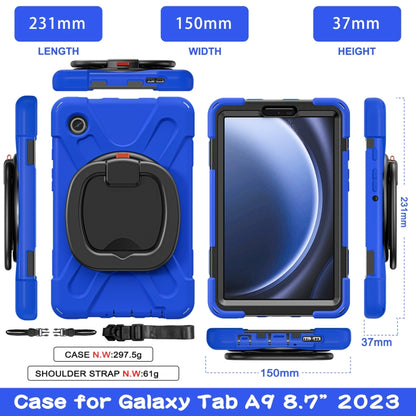 For Samsung Galaxy Tab A9 / Tab A11 Silicone Hybrid PC Tablet Case with Holder & Shoulder Strap(Blue) by bashfashion