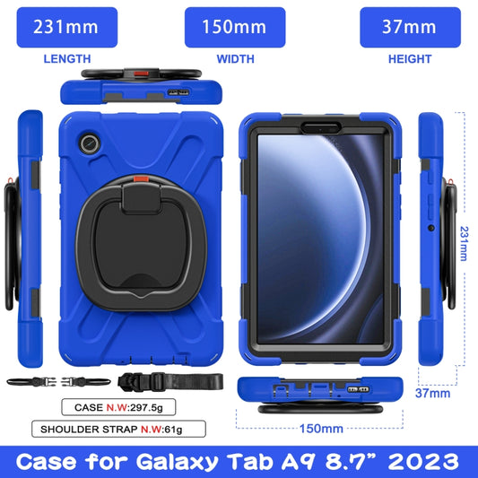 For Samsung Galaxy Tab A9 / Tab A11 Silicone Hybrid PC Tablet Case with Holder & Shoulder Strap(Blue) by bashfashion