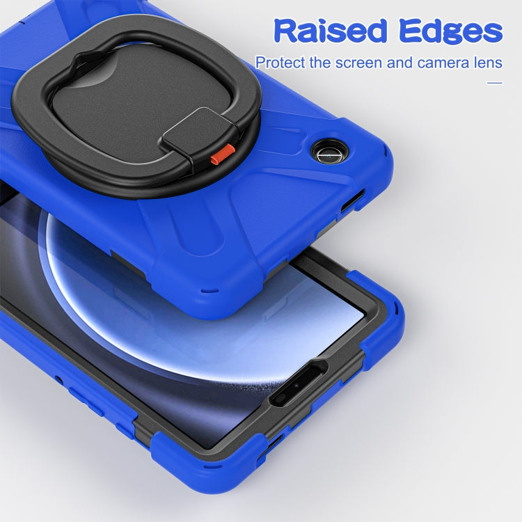 For Samsung Galaxy Tab A9 / Tab A11 Silicone Hybrid PC Tablet Case with Holder & Shoulder Strap(Blue) by bashfashion