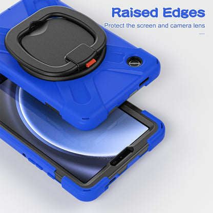 For Samsung Galaxy Tab A9 / Tab A11 Silicone Hybrid PC Tablet Case with Holder & Shoulder Strap(Blue) by bashfashion