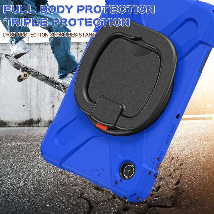 For Samsung Galaxy Tab A9 / Tab A11 Silicone Hybrid PC Tablet Case with Holder & Shoulder Strap(Blue) by bashfashion