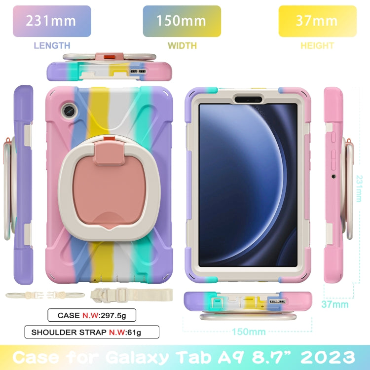 For Samsung Galaxy Tab A9 / Tab A11 Silicone Hybrid PC Tablet Case with Holder & Shoulder Strap(Colorful Pink) by bashfashion