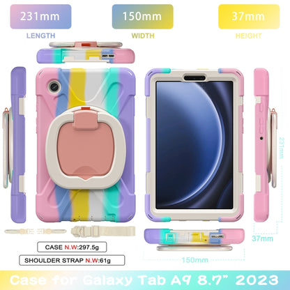 For Samsung Galaxy Tab A9 / Tab A11 Silicone Hybrid PC Tablet Case with Holder & Shoulder Strap(Colorful Pink) by bashfashion