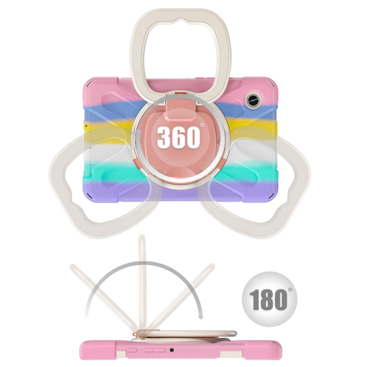 For Samsung Galaxy Tab A9 / Tab A11 Silicone Hybrid PC Tablet Case with Holder & Shoulder Strap(Colorful Pink) by bashfashion