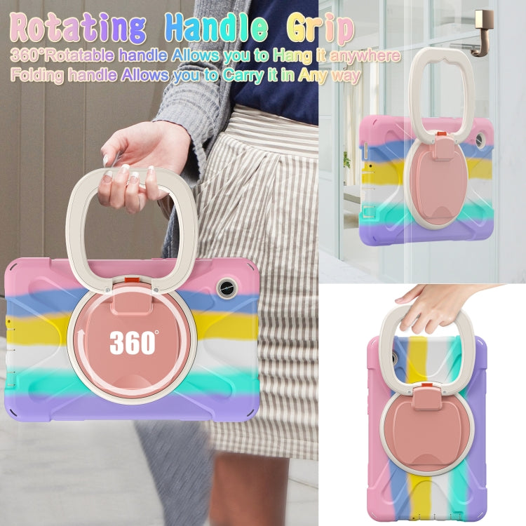 For Samsung Galaxy Tab A9 / Tab A11 Silicone Hybrid PC Tablet Case with Holder & Shoulder Strap(Colorful Pink) by bashfashion