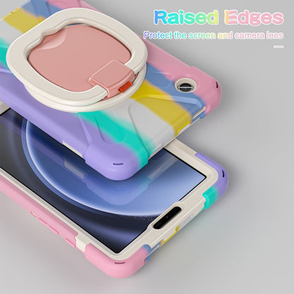 For Samsung Galaxy Tab A9 / Tab A11 Silicone Hybrid PC Tablet Case with Holder & Shoulder Strap(Colorful Pink) by bashfashion