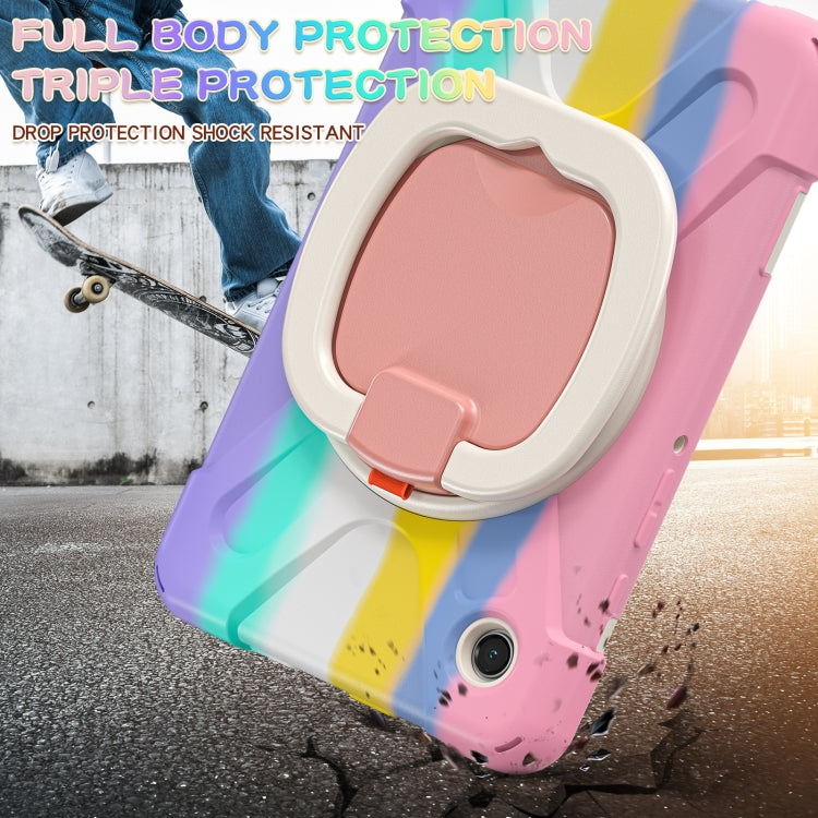 For Samsung Galaxy Tab A9 / Tab A11 Silicone Hybrid PC Tablet Case with Holder & Shoulder Strap(Colorful Pink) by bashfashion