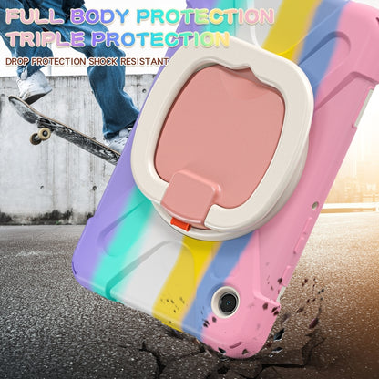 For Samsung Galaxy Tab A9 / Tab A11 Silicone Hybrid PC Tablet Case with Holder & Shoulder Strap(Colorful Pink) by bashfashion