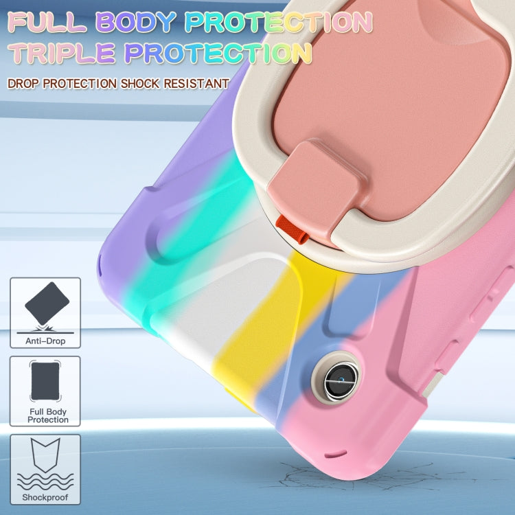 For Samsung Galaxy Tab A9 / Tab A11 Silicone Hybrid PC Tablet Case with Holder & Shoulder Strap(Colorful Pink) by bashfashion