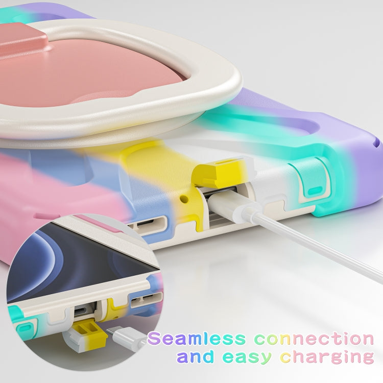 For Samsung Galaxy Tab A9 / Tab A11 Silicone Hybrid PC Tablet Case with Holder & Shoulder Strap(Colorful Pink) by bashfashion