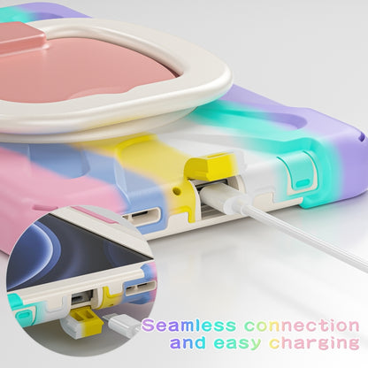 For Samsung Galaxy Tab A9 / Tab A11 Silicone Hybrid PC Tablet Case with Holder & Shoulder Strap(Colorful Pink) by bashfashion