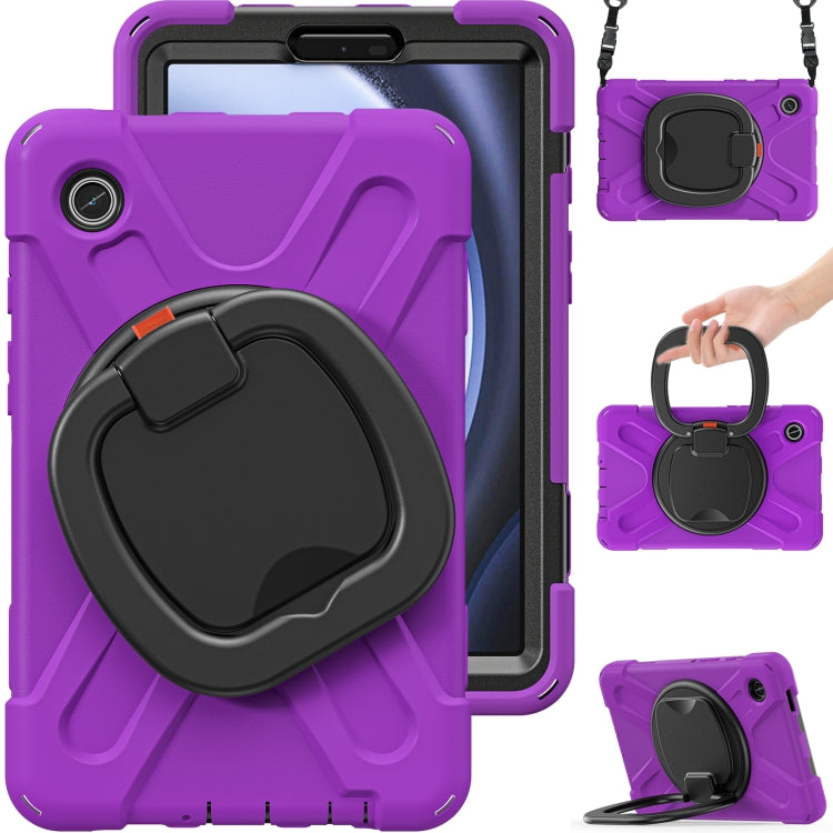 For Samsung Galaxy Tab A9 / Tab A11 Silicone Hybrid PC Tablet Case with Holder & Shoulder Strap(Purple) by bashfashion
