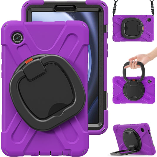 For Samsung Galaxy Tab A9 / Tab A11 Silicone Hybrid PC Tablet Case with Holder & Shoulder Strap(Purple) by bashfashion