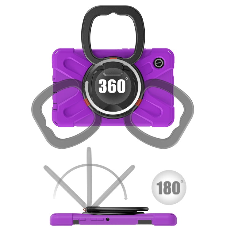 For Samsung Galaxy Tab A9 / Tab A11 Silicone Hybrid PC Tablet Case with Holder & Shoulder Strap(Purple) by bashfashion