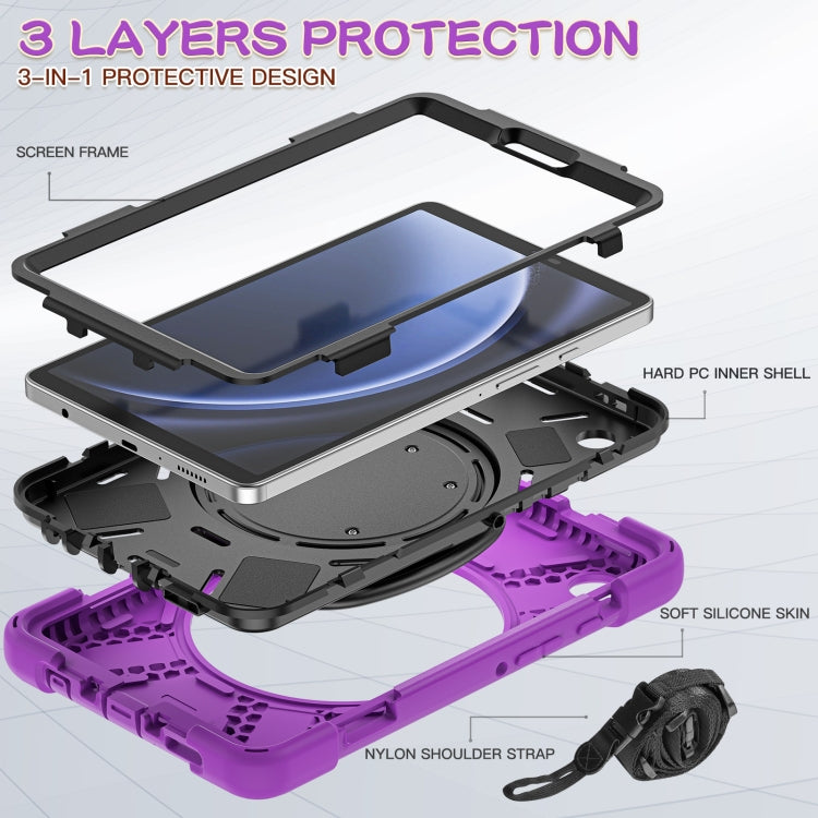 For Samsung Galaxy Tab A9 / Tab A11 Silicone Hybrid PC Tablet Case with Holder & Shoulder Strap(Purple) by bashfashion
