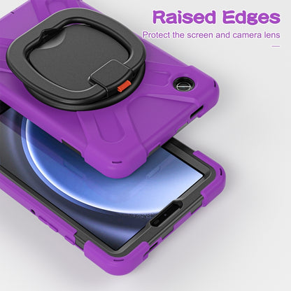 For Samsung Galaxy Tab A9 / Tab A11 Silicone Hybrid PC Tablet Case with Holder & Shoulder Strap(Purple) by bashfashion