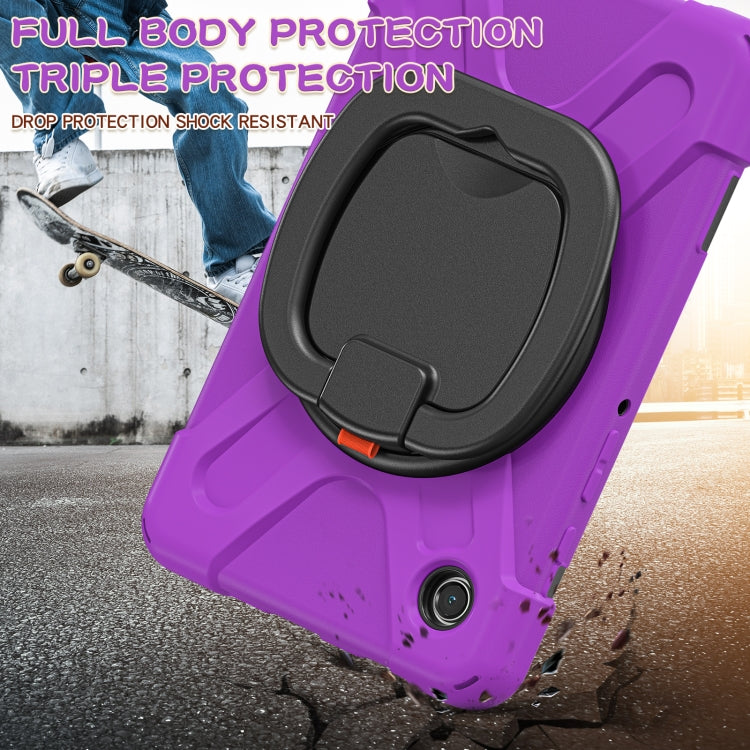 For Samsung Galaxy Tab A9 / Tab A11 Silicone Hybrid PC Tablet Case with Holder & Shoulder Strap(Purple) by bashfashion
