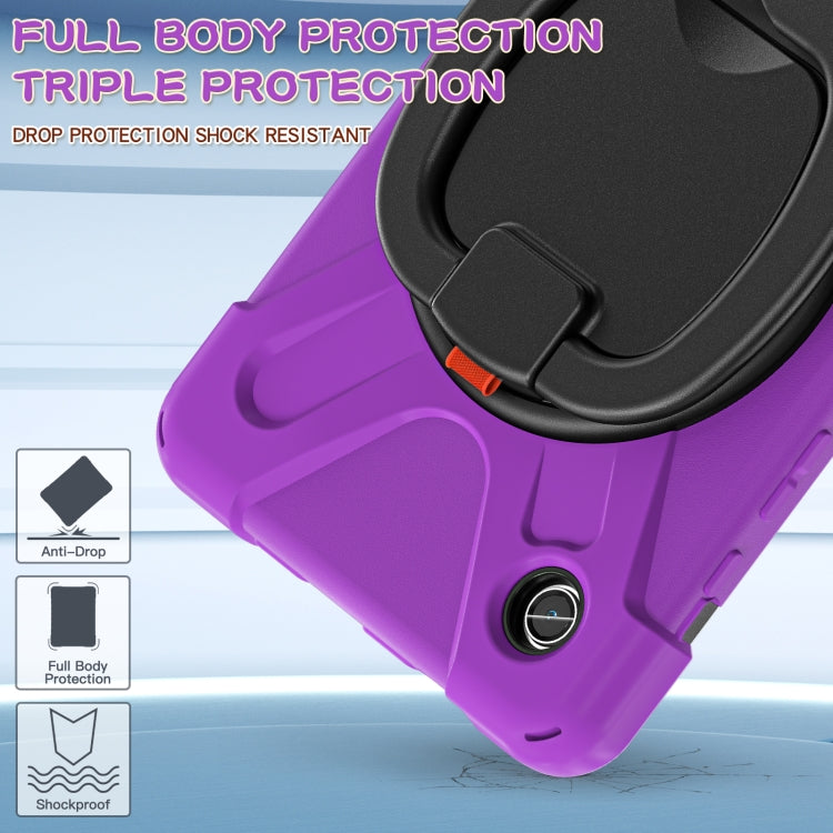 For Samsung Galaxy Tab A9 / Tab A11 Silicone Hybrid PC Tablet Case with Holder & Shoulder Strap(Purple) by bashfashion