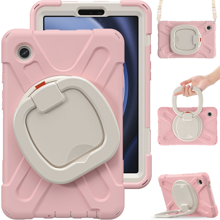 For Samsung Galaxy Tab A9 / Tab A11 Silicone Hybrid PC Tablet Case with Holder & Shoulder Strap(Pink) by bashfashion