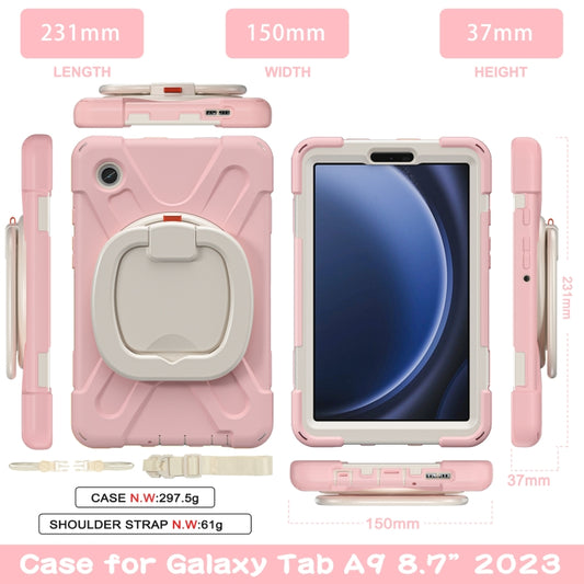 For Samsung Galaxy Tab A9 / Tab A11 Silicone Hybrid PC Tablet Case with Holder & Shoulder Strap(Pink) by bashfashion