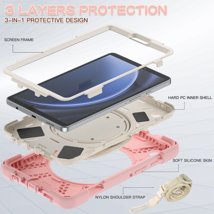 For Samsung Galaxy Tab A9 / Tab A11 Silicone Hybrid PC Tablet Case with Holder & Shoulder Strap(Pink) by bashfashion